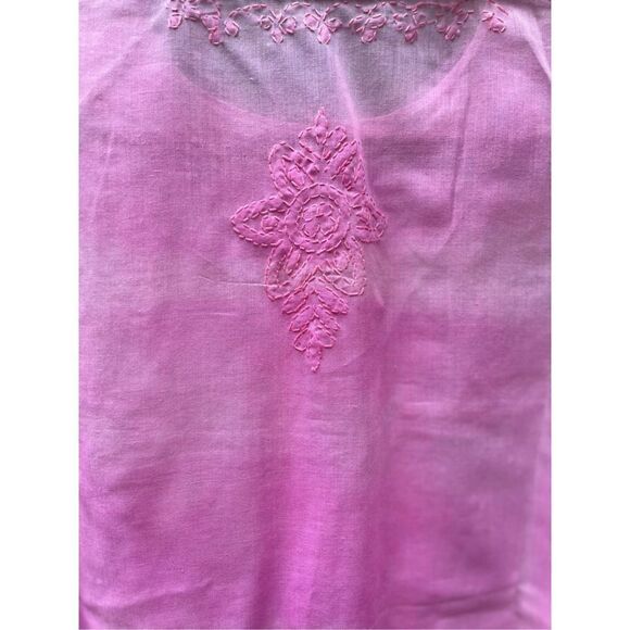 PINK TIE DYE SEMI SHEER COTTON CAFTAN COVERUP EMBROIDERED LONG KURTA TOP L/XL - Picture 4 of 15